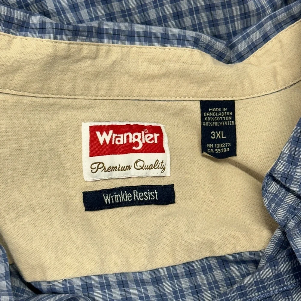 Wrangler Premium Button-Down Flannel Shirt Men's 3XL Long Sleeve Blue Plaid - Picture 4 of 8